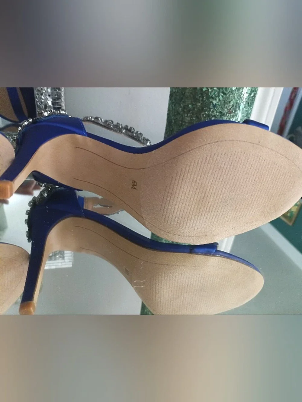 Satin Royal Blue Open-Toe Heels with Crystal Embellished Ankle Strap